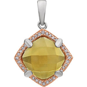 Sterling Silver Rose Gold Plated Citrine & 1-8 CTW Diamond Pendant