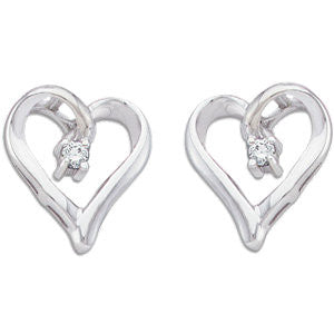 14K White .04 CTW Diamond Heart Earrings