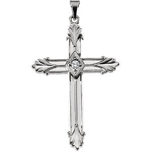 14K White 37.5x25.5mm Diamond Cross Pendant