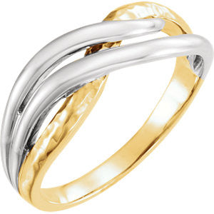 14K Yellow & White Overlap Hammered Ring