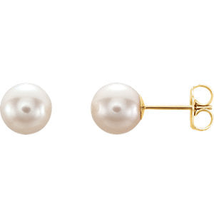 14K Yellow 7-7.5mm Freshwater Cultured Pearl Earrings