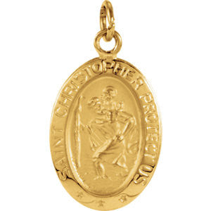 14K Yellow 15x11mm Oval St. Christopher Medal