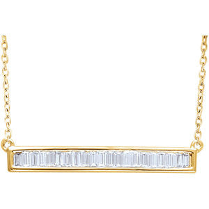 14K Yellow 1-2 CTW Diamond Baguette Bar 16-18" Necklace