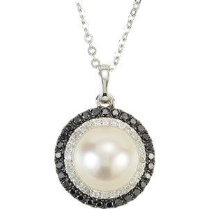 14K White Freshwater Cultured Pearl with 1-4 CTW Black & White Diamond 18" Necklace