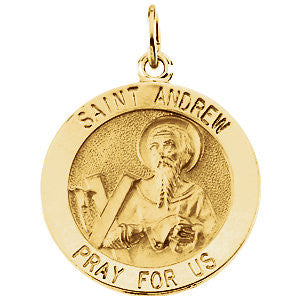 14K Yellow 12mm Round St. Andrew Medal