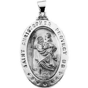 14K White 28.75x20.00mm Hollow Oval St. Christopher Medal