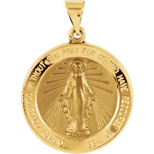 14K Yellow 22.25mm Hollow Round Miraculous Medal