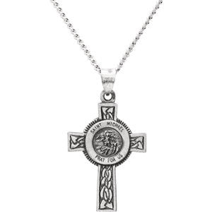 Sterling Silver 28.5x20.75mm St. Michael Cross Necklace with 24" Chain