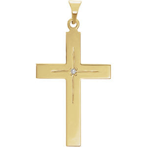 14K Yellow 13x9mm Diamond Cross Pendant