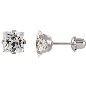 Stainless Steel 7mm Square Cubic Zirconia Piercing Earrings