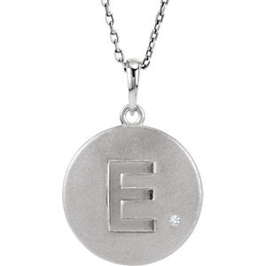 Sterling Silver .005 CTW Diamond Letter "E" Initial Disc 18" Necklace