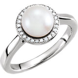 14K Yellow Freshwater Cultured Pearl & .08 CTW Diamond Halo-Style Ring