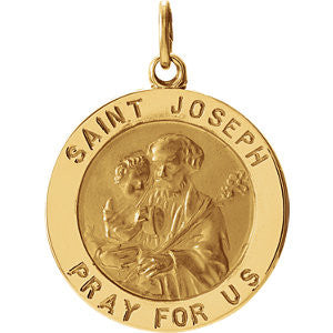 14K Yellow 18mm Round St. Joseph Medal