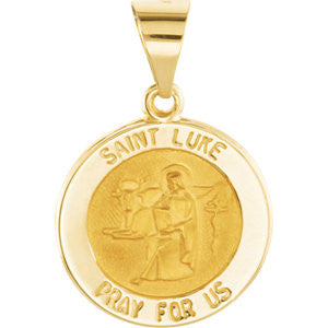 14K Yellow 14.75mm Round Hollow St. Luke Medal