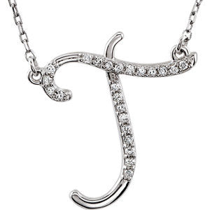 Sterling Silver Letter "T" 1-8 CTW Diamond Initial 16" Necklace