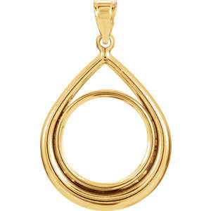 14K Yellow 17.9x1.2mm Coin Frame Teardrop Pendant