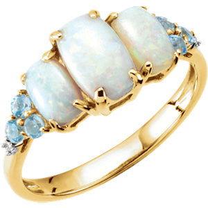 Opal, Swiss Blue Topaz & Diamond Accented 3-Stone Ring