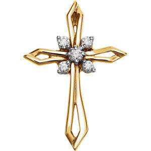 14K Yellow .16 CTW Diamond Cross Pendant