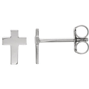 14K White 7x5mm Cross Earrings