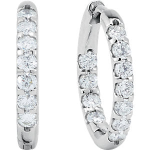 14K White 1 CTW Diamond Inside-Outside Hoop Earrings