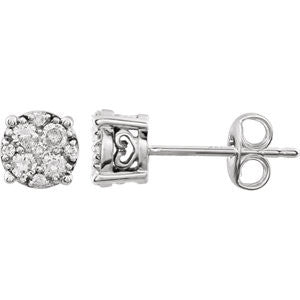 14K White 1-3 CTW Diamond Cluster Friction Post Earrings