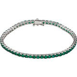 14K White Created Emerald Line 7.25" Bracelet