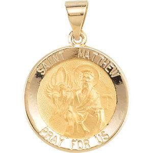 14K Yellow 18.5mm Round Hollow St. Matthew Medal