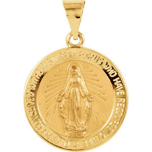 14K Yellow 18.25mm Hollow Round Miraculous Medal