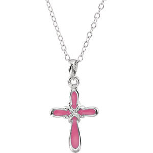 Sterling Silver Pink Girl  Dedication 14" Necklace