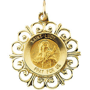 14K Yellow 18.5mm Round St. Lucy Medal