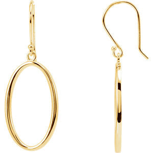 14K Yellow Oval Dangle Earrings