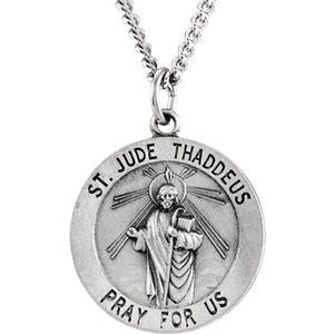 Sterling Silver 22mm Round St. Jude Thaddeus Medal 24" Necklace