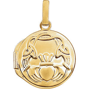 14K Yellow Round Claddagh Locket