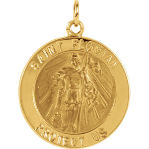 14K Yellow 22mm Round St. Florian Medal