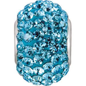 Sterling Silver 12x8mm Bead with Pave Aqua Crystals