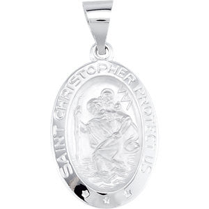 14K White 19x13.5mm Oval St. Christopher Hollow Medal