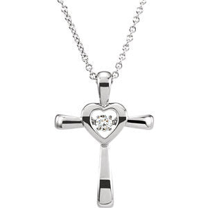 14K White .08 CTW Diamond Heart Cross 18" Mystara® Necklace