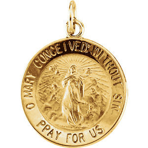 14K Yellow 15mm Round Immaculate Conception Medal