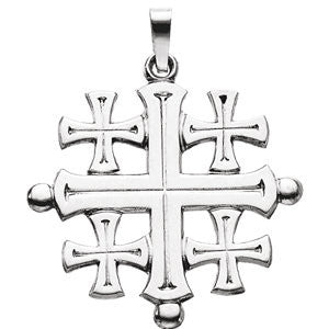 14K White 27x26mm Jerusalem Cross Pendant