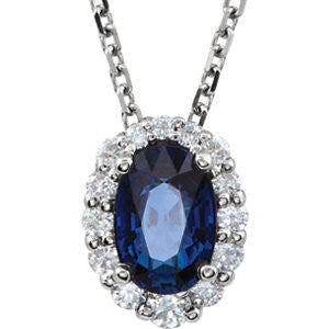 14K White Blue Sapphire & 1-6 CTW Diamond 18" Necklace