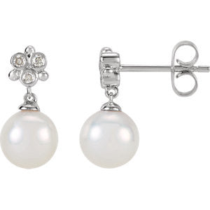 14K White .08 CTW Diamond and Freshwater Cultured Pearl Earrings