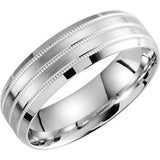 10K White 6.5mm Lightweight Grooved Double Milgrain Band Size 6