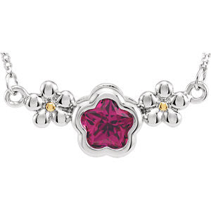 Sterling Silver FUSHIA Cubic Zirconia BFlower&trade; 15-17" Necklace with Box