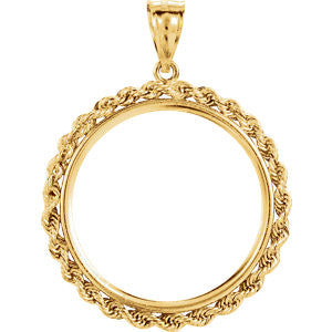 14K Yellow 27x2mm Tab Back Solid Rope Coin Frame Pendant for U.S. $10.00 or 1-2 Ounce Chinese Panda