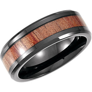 Cobalt 8mm Design Band with Rosewood Inlay Size 10