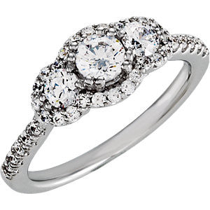 Sterling Silver Halo-Style 3-Stone Cubic Zirconia Ring Size 7