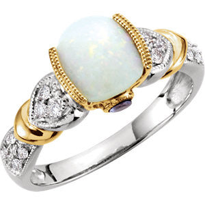 14K White & Yellow Opal, Tanzinite & 1-6 CTW Diamond Ring