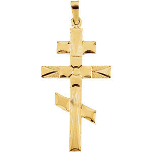 14K Yellow 32x18mm Orthodox Cross Pendant