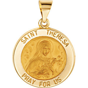 14K Yellow 18.5mm Round Hollow St. Theresa Medal