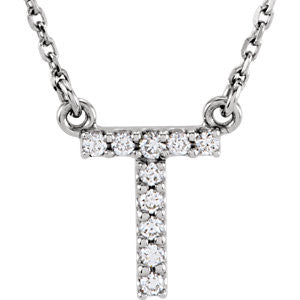 14K White Letter "T" 1-10 CTW Diamond 16" Necklace